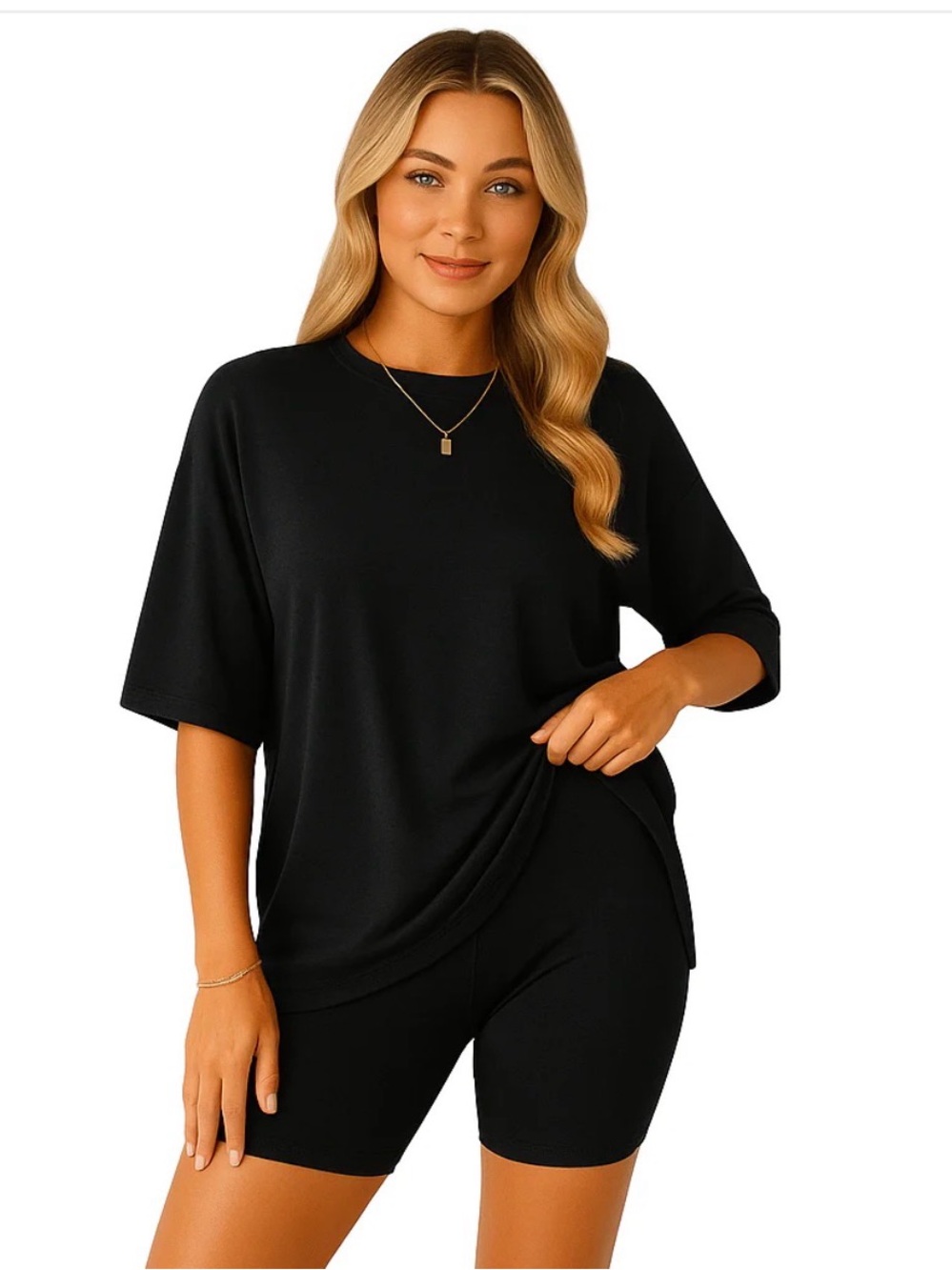 Nurtovia Hey Baby Women's Black Short Sleeve Relaxed Biker Short Set
